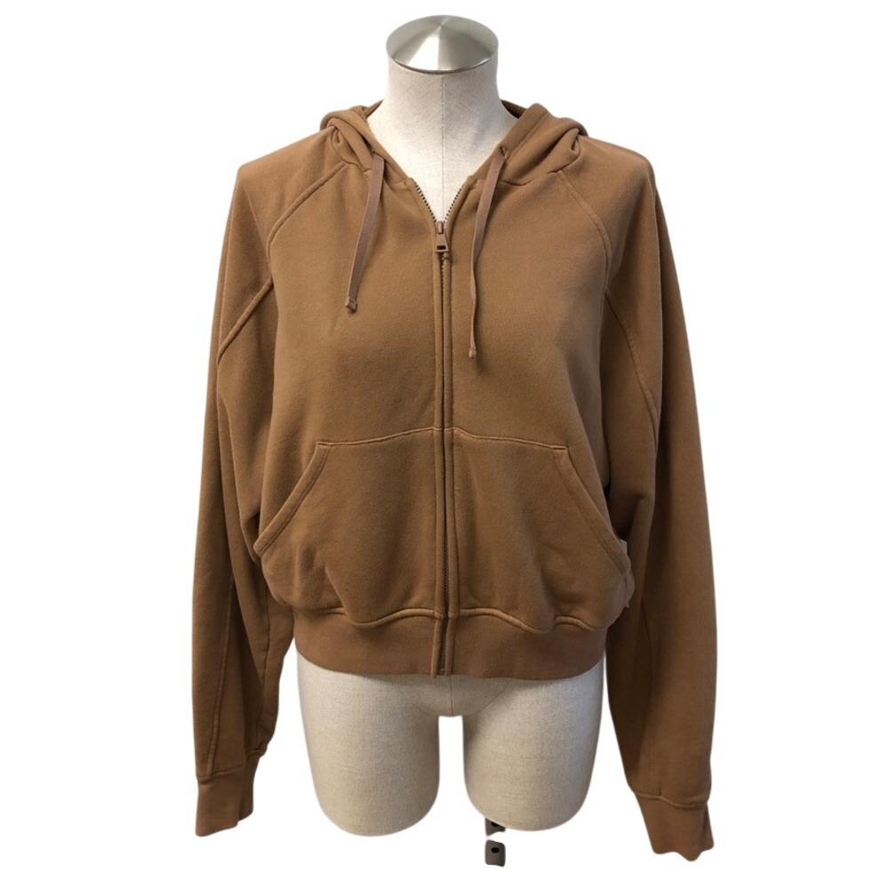 Beyond Yoga Full Zip Hoodie Womens‎ Small Brown Woodside Ribbed Cropped New